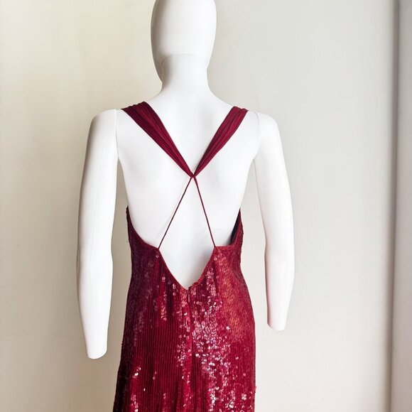 Joseph Ribkoff Gala Red Dequion Low Plunge Open Back Bia Cut Gown M - Picture 6 of 12
